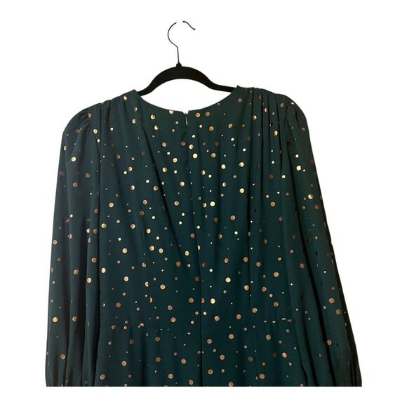 Maggy London Womens Size 10 Green Gold Polka Dot Draped Front Dress New - Picture 5 of 6
